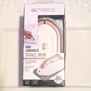 G/FORCE Mini Handheld Travel Iron in White and Rose Gold Trim  Dual Voltage